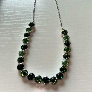 Touchstone crystal by Swarovski. Green emerald necklace. 16-18”